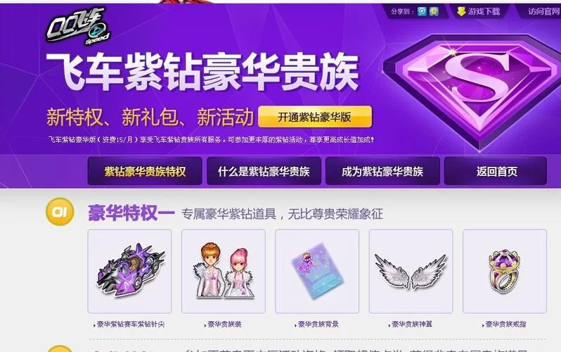 QQ飞车豪华紫钻详解：特权福利大揭秘