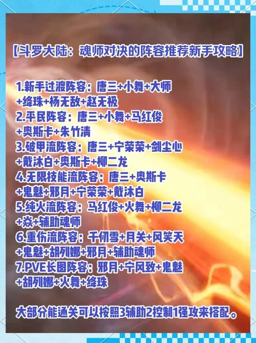 斗罗大陆平民玩家咋选阵容？5套最强搭配推荐！