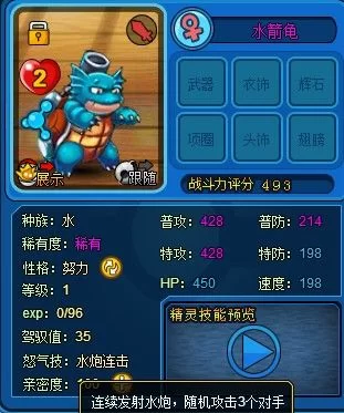 水箭龟种族值详解：属性、技能及种族值分析