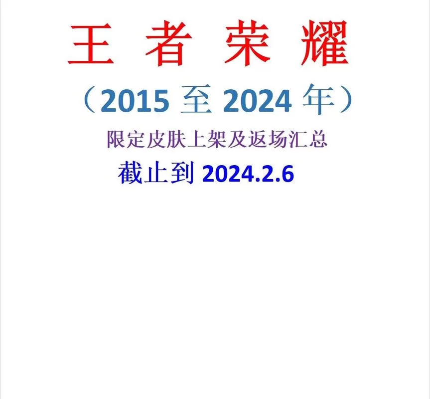 王者皮肤返场时间表：错过就要等一年！