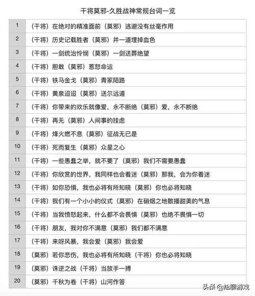 王者荣耀干将莫邪台词大全，经典语录速览