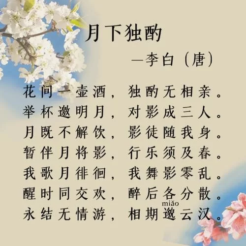 诗句“对影成三人”前一句是什么？赏析李白月下独酌