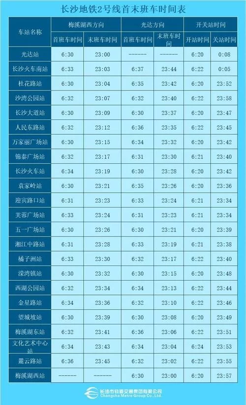 长沙地铁2号线时刻表查询：最新运营时间及站点信息